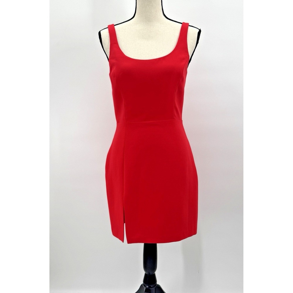 Amanda Uprichard Red Mini Dress Sheath Small Scoop Neck Side Slit Special Event